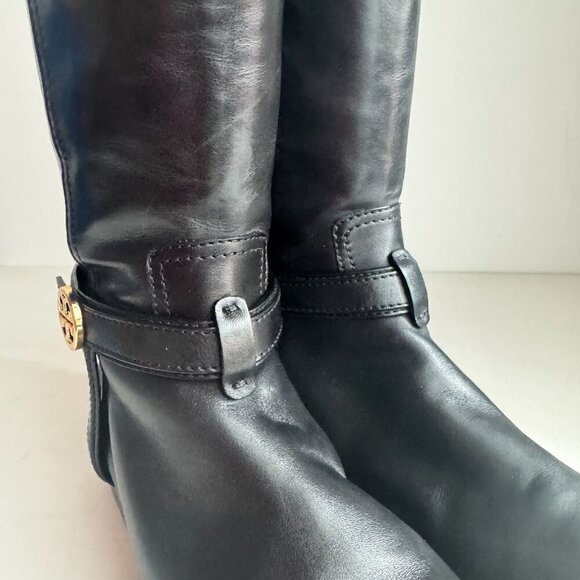 Tory Burch Black Leather Tall Riding Boots 9M - Picture 9 of 11